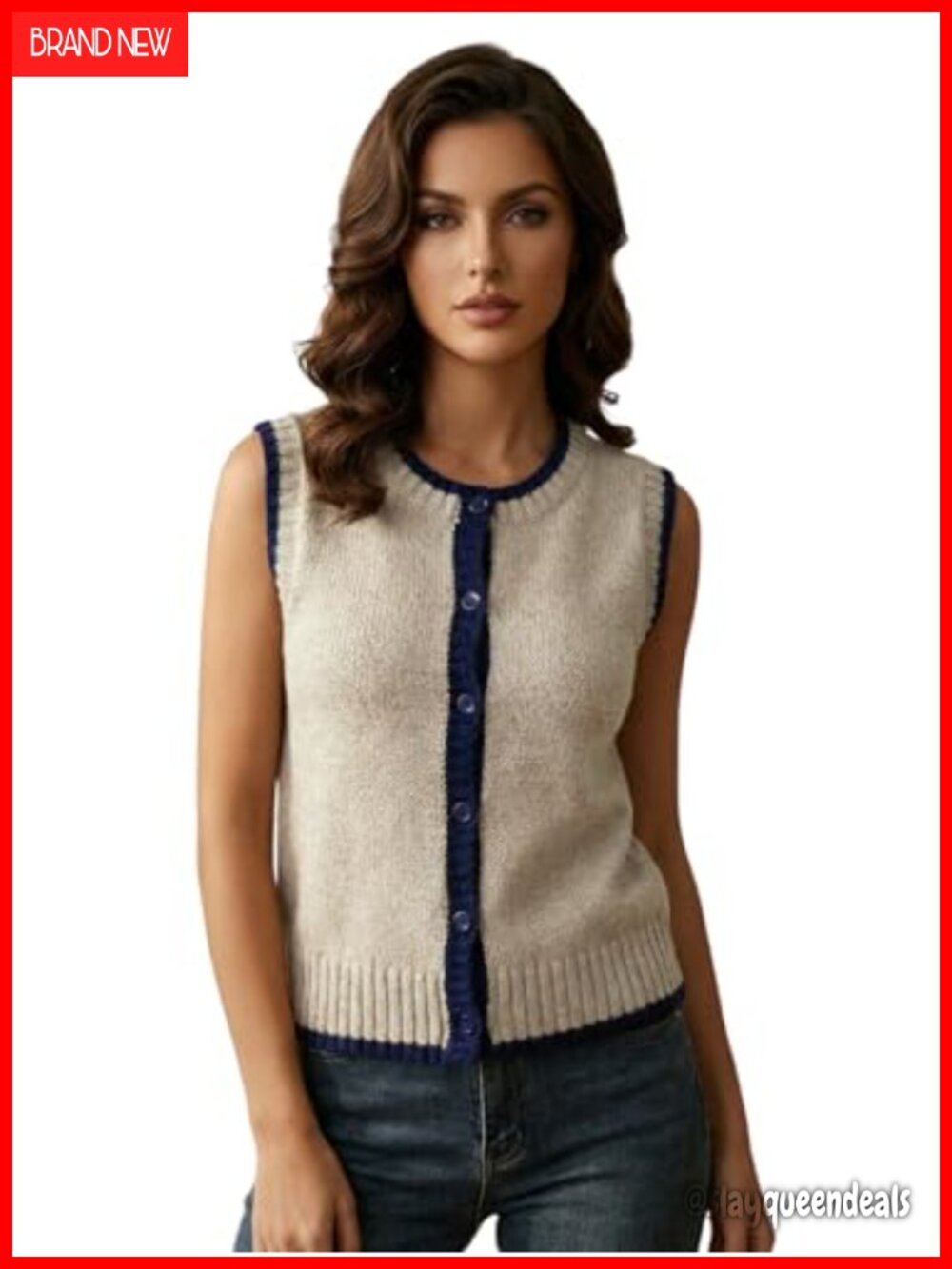 Women's Button Pullover Sweater Knit Vest Crewneck Sleeveless